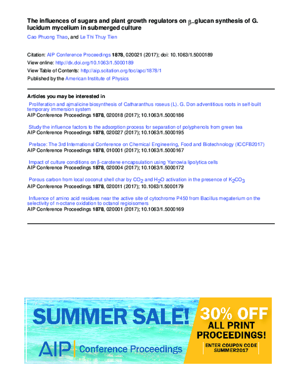 (PDF) The influences of sugars and plant growth regulators on β-glucan ...