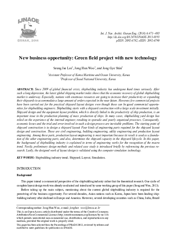 (PDF) New business opportunity: Green field project with new technology