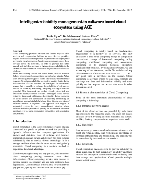 (PDF) Intelligent reliability management in software based cloud ...