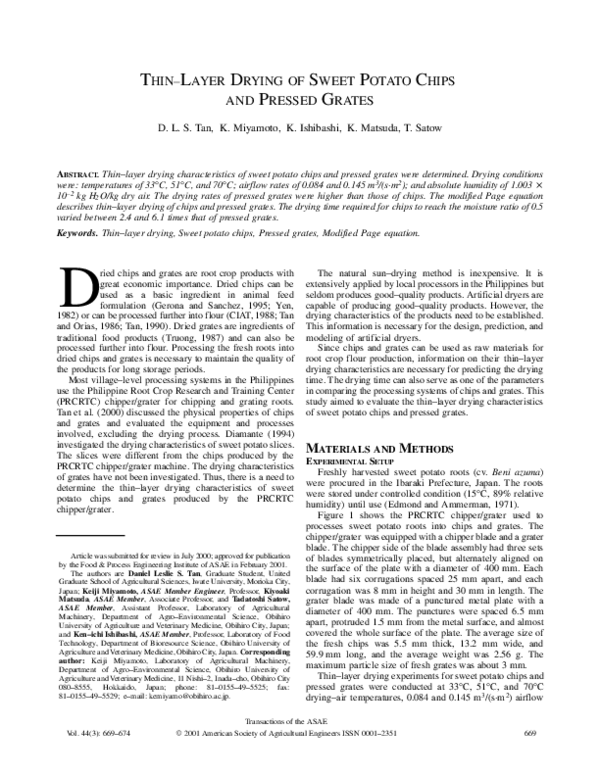 (PDF) Thin?Layer Drying of Sweet Potato Chips and Pressed Grates Leslie Tan Academia.edu