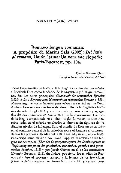 (PDF) Rumano lengua románica. A propósito de Marius Sala (2002): Del ...