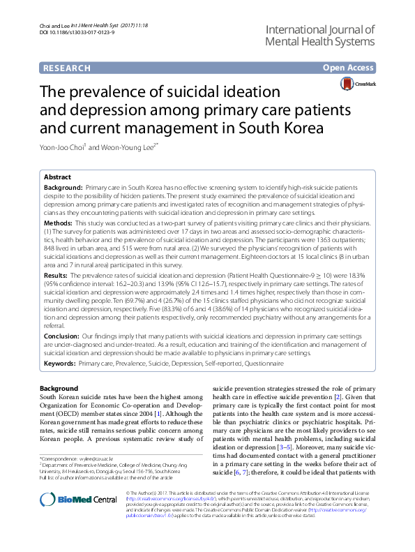 (PDF) The prevalence of suicidal ideation and depression among primary ...