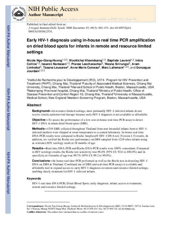 (PDF) Early HIV-1 Diagnosis Using In-House Real-Time PCR Amplification ...