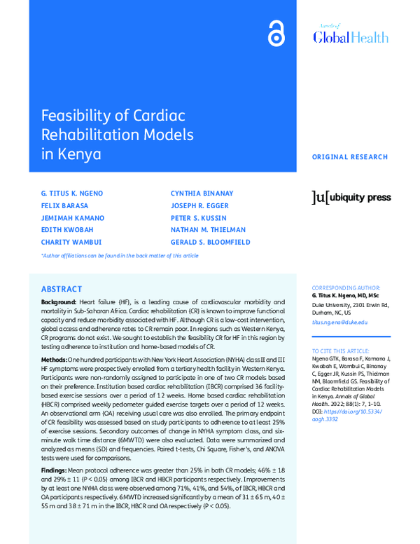 (PDF) Feasibility of Cardiac Rehabilitation Models in Kenya