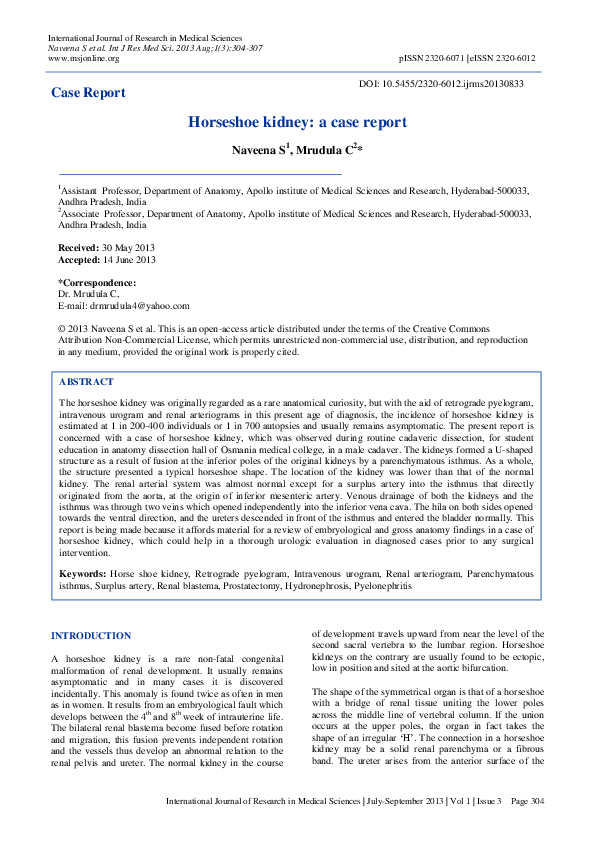 (PDF) Horseshoe kidney a case report neeru goyal Academia.edu