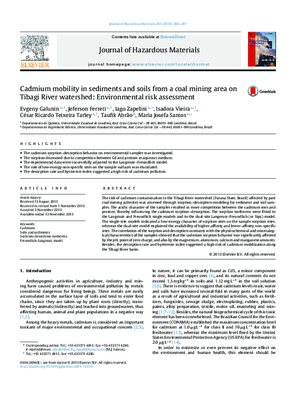 (PDF) Cadmium mobility in sediments and soils from a coal mining area ...