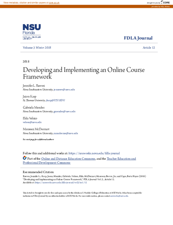 (PDF) Developing and Implementing an Online Course Framework: From ...