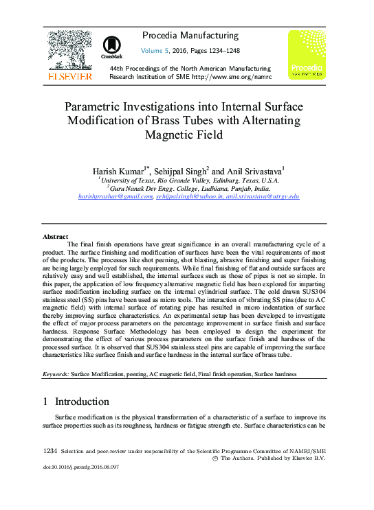 (PDF) Parametric Investigations into Internal Surface Modification of ...