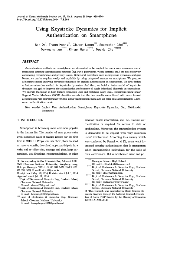 (PDF) Using Keystroke Dynamics for Implicit Authentication on Smartphone