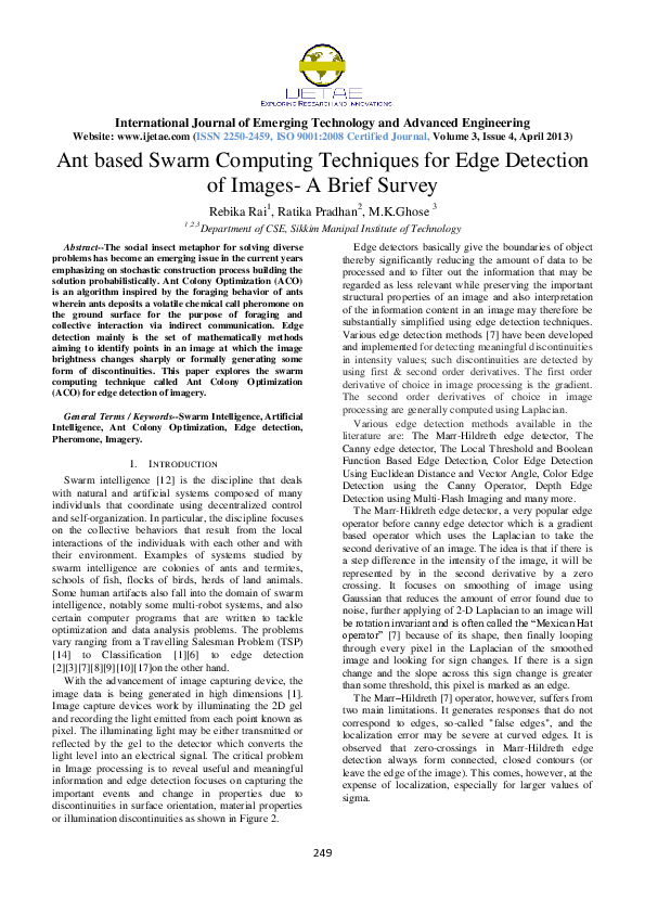 (PDF) Ant based Swarm Computing Techniques for Edge Detection of Images ...