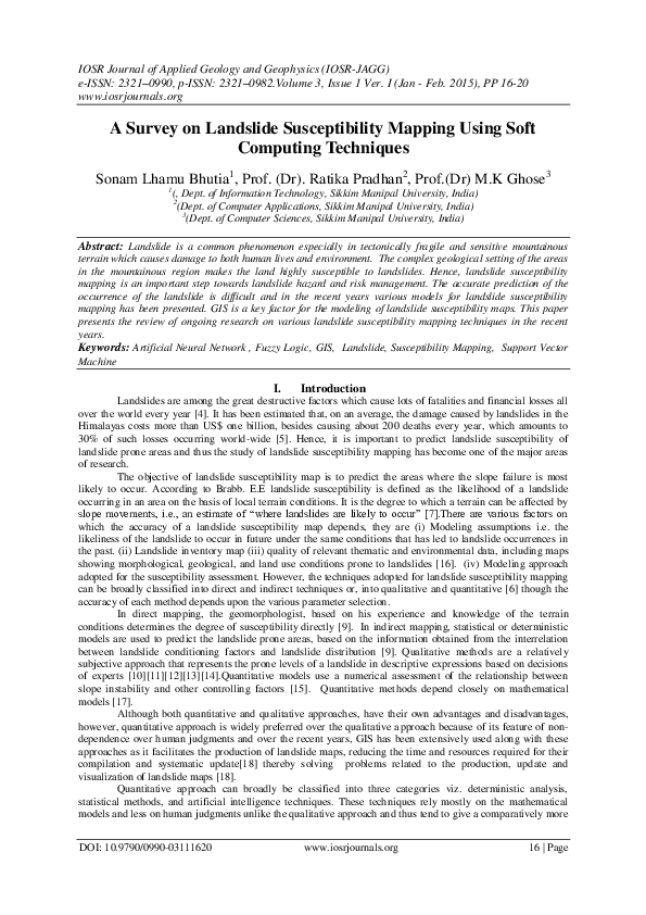 (PDF) A Survey on Landslide Susceptibility Mapping Using Soft Computing ...