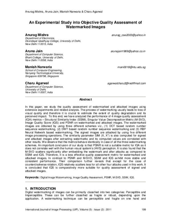 (PDF) An Experimental Study into Objective Quality Assessment of ...