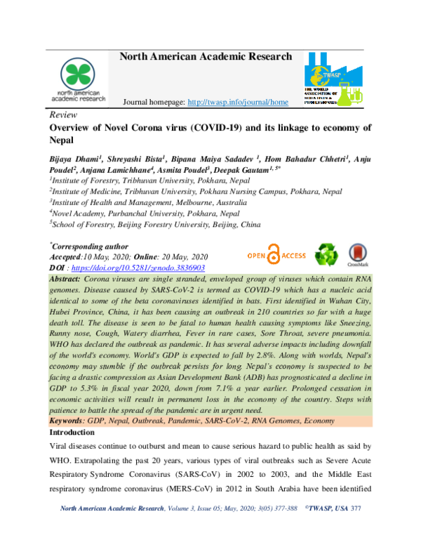 (PDF) Overview of Novel Corona virus (COVID-19) and its linkage to ...