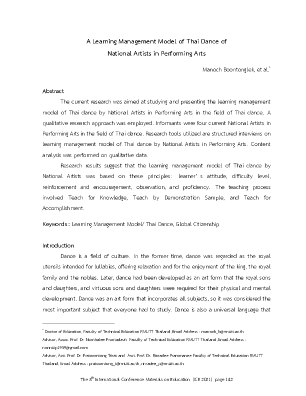 (PDF) A Learning Management Model of Thai Dance of National Artists in ...