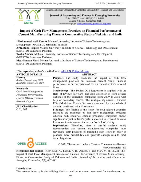 (PDF) Impact of Cash Flow Management Practices on Financial Performance ...