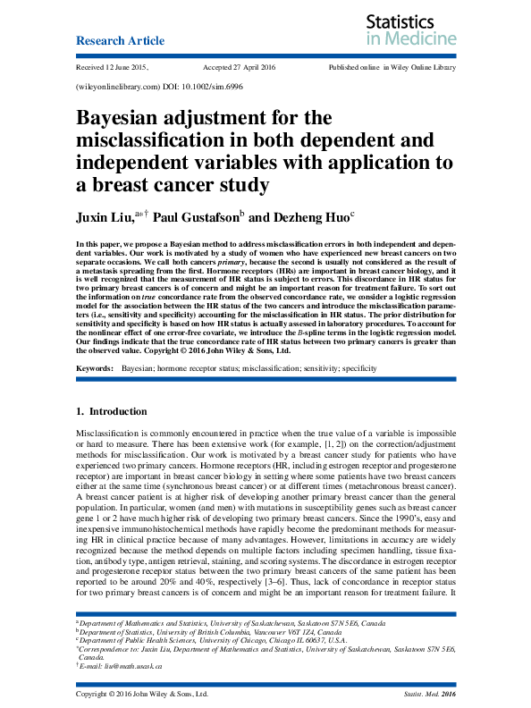 (PDF) Bayesian adjustment for the misclassification in both dependent ...