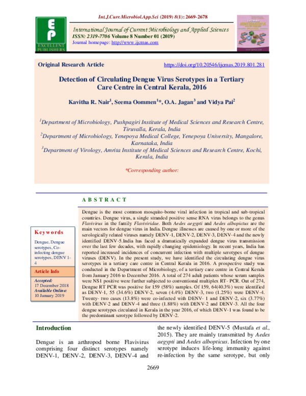 (PDF) Detection of Circulating Dengue Virus Serotypes in a Tertiary ...