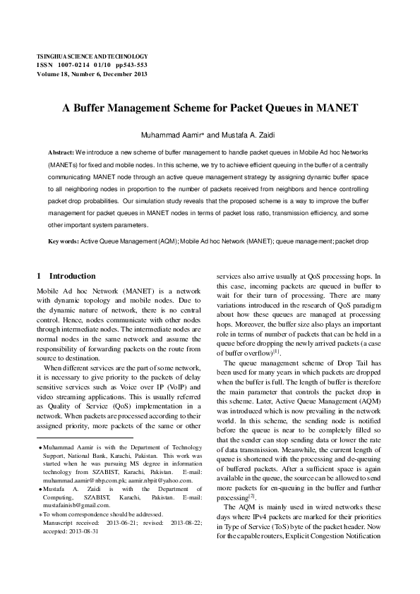 (PDF) A buffer management scheme for packet queues in MANET