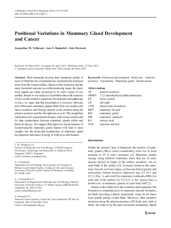 (PDF) Positional Variations in Mammary Gland Development and Cancer