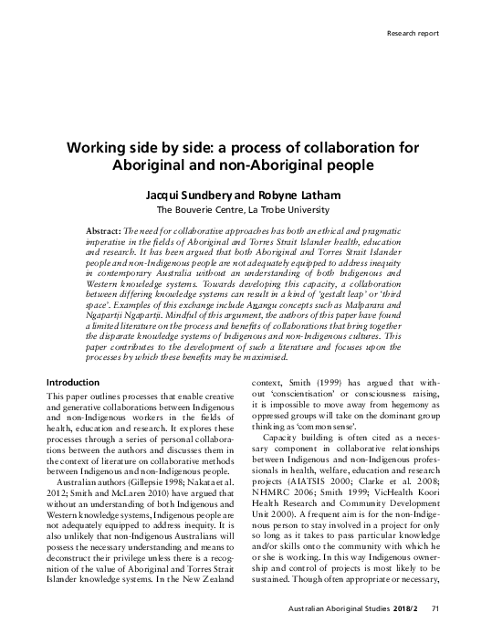 (PDF) Working side by side: A process of collaboration for Aboriginal ...
