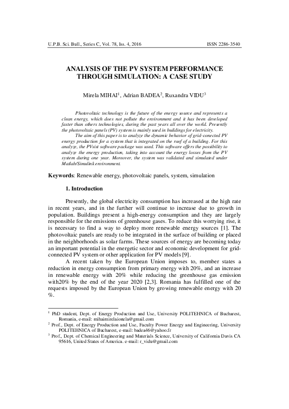 (PDF) Analysis of the PV System Performance Through Simulation: A Case ...