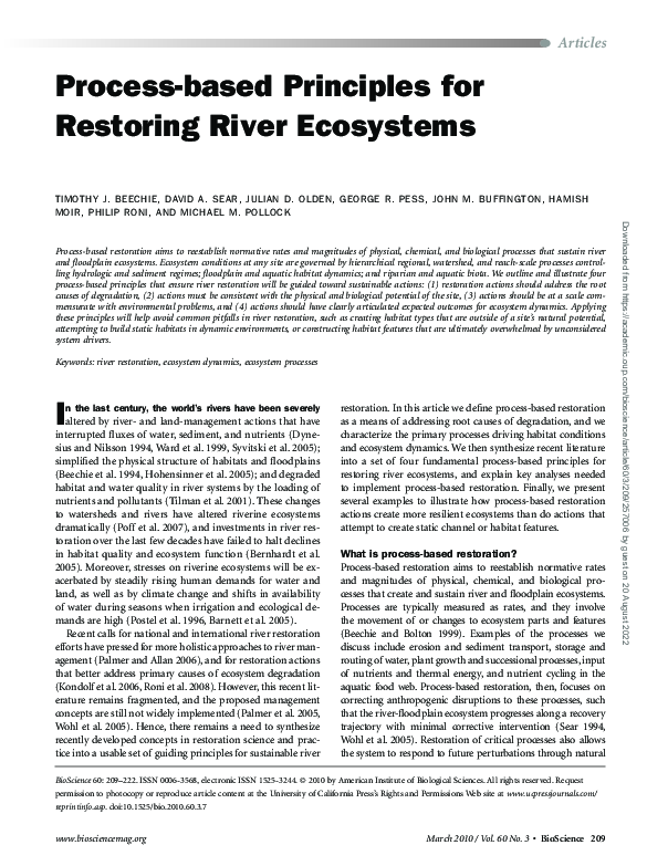 (PDF) Process-based Principles for Restoring River Ecosystems