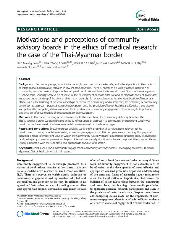 (PDF) Motivations and perceptions of community advisory boards in the ...