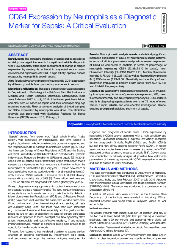 (PDF) CD64 Expression by Neutrophils as a Diagnostic Marker for Sepsis ...
