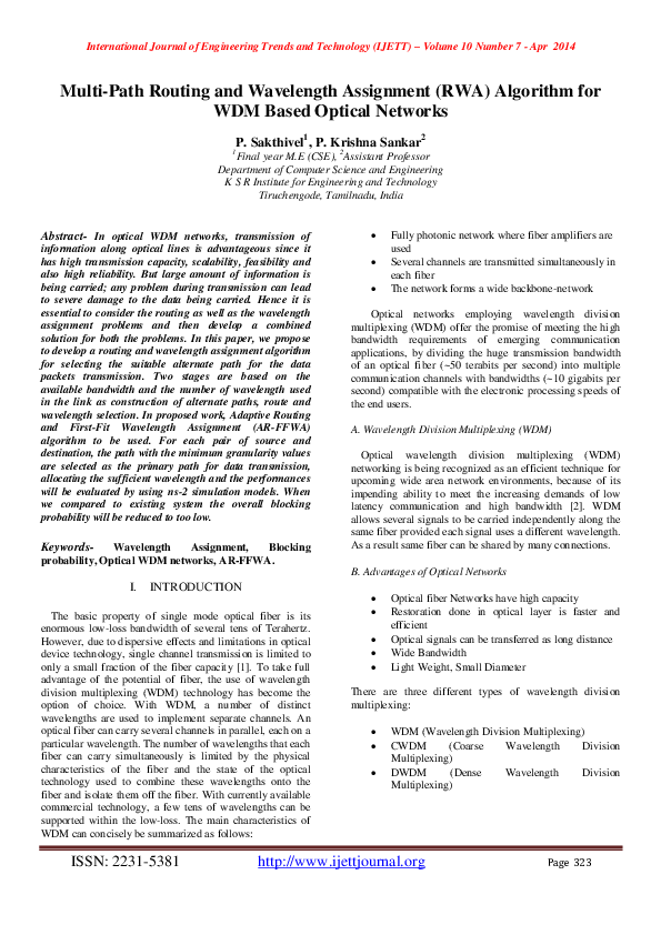 (PDF) Multi-Path Routing and Wavelength Assignment (RWA) Algorithm for ...