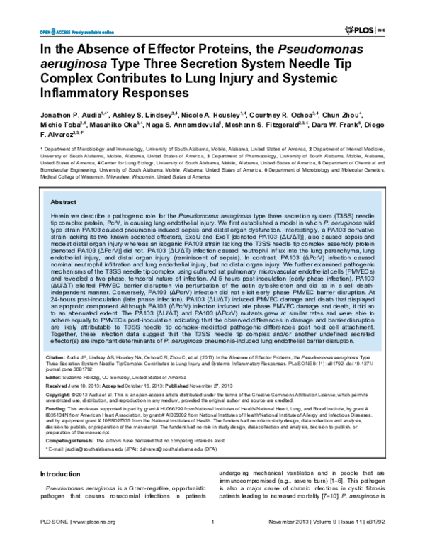 (PDF) In the Absence of Effector Proteins, the Pseudomonas aeruginosa ...