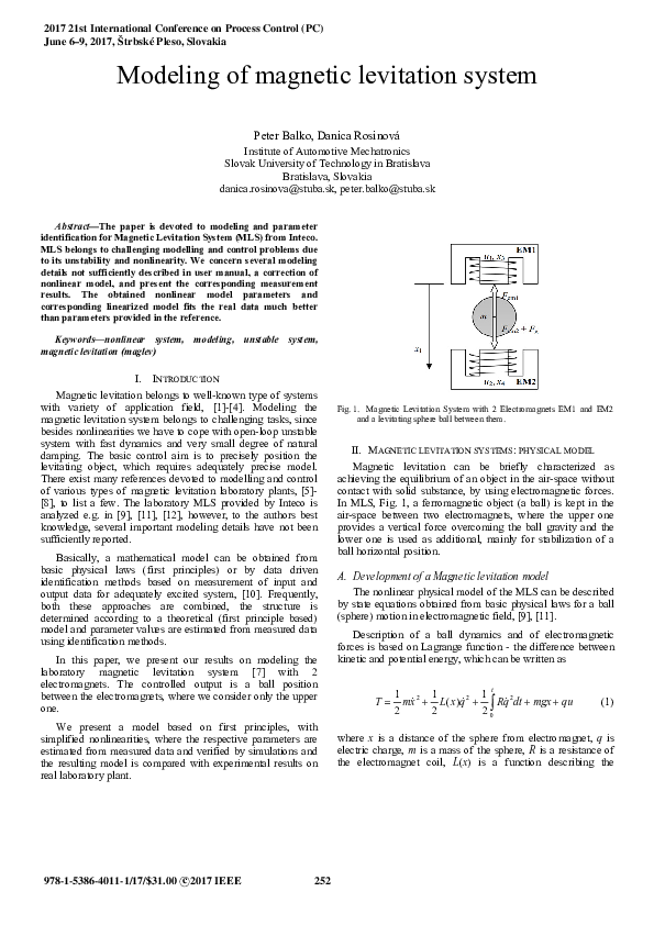(PDF) Modeling of magnetic levitation system