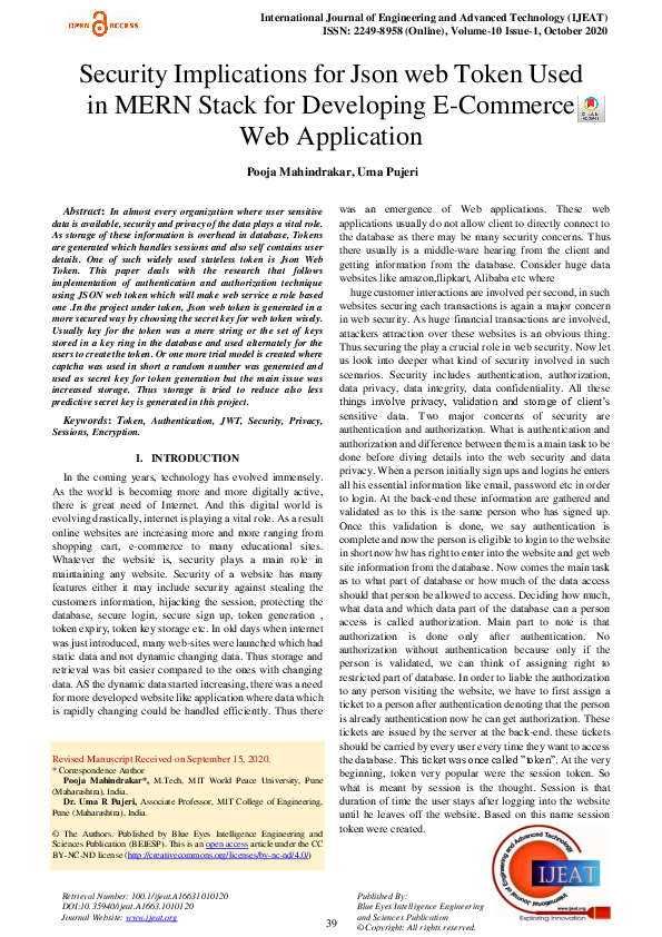(PDF) Security Implications for Json web Token Used in MERN Stack for ...