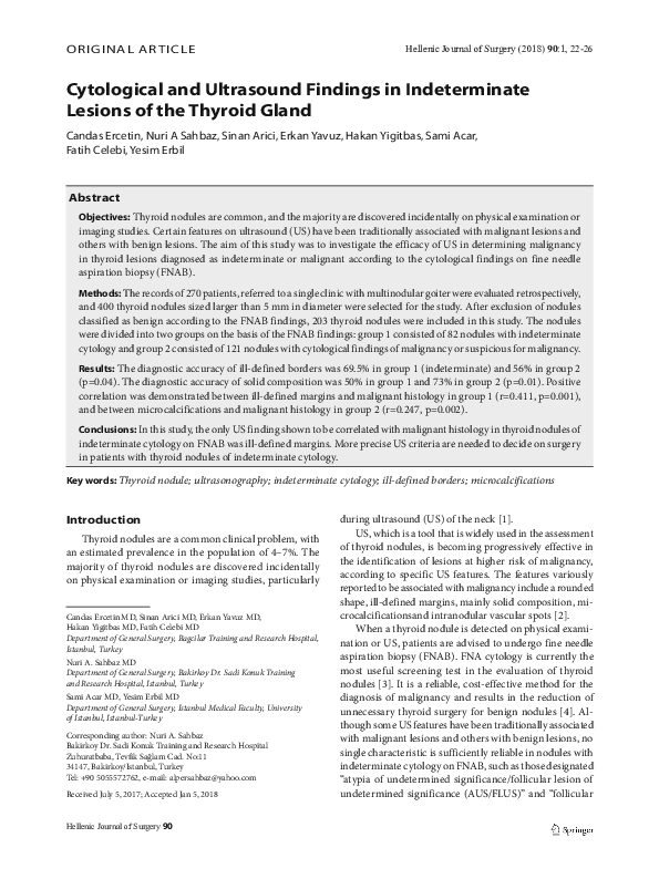 (PDF) Cytological and Ultrasound Findings in Indeterminate Lesions of ...
