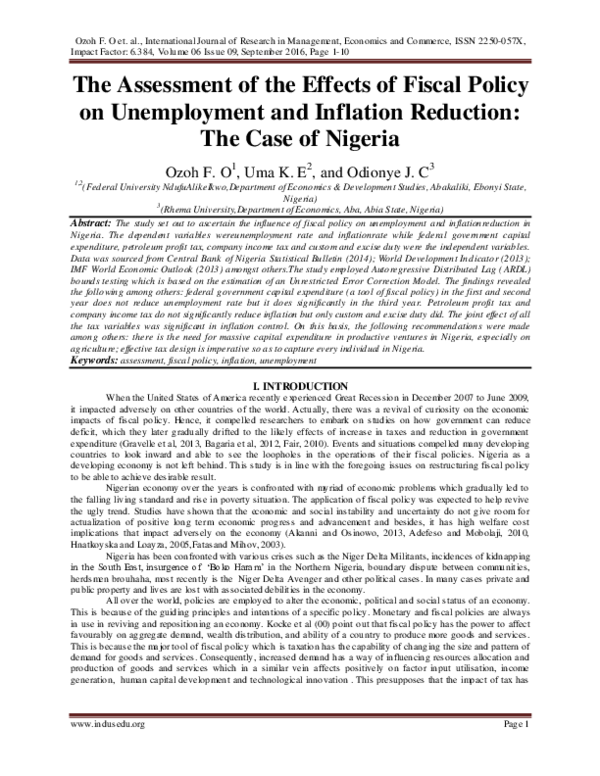 (PDF) The Assessment of the Effects of Fiscal Policy on Unemployment ...