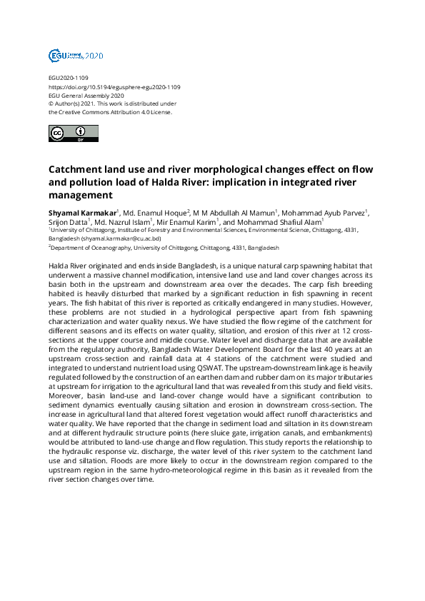 (PDF) Catchment land use and river morphological changes effect on flow ...