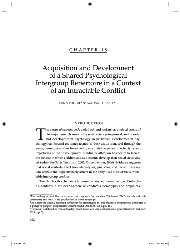 (PDF) Acquisition and Development of a Shared Psychological Intergroup ...