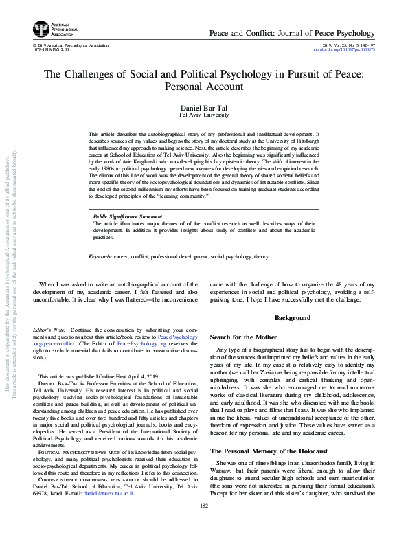 (PDF) The challenges of social and political psychology in pursuit of ...
