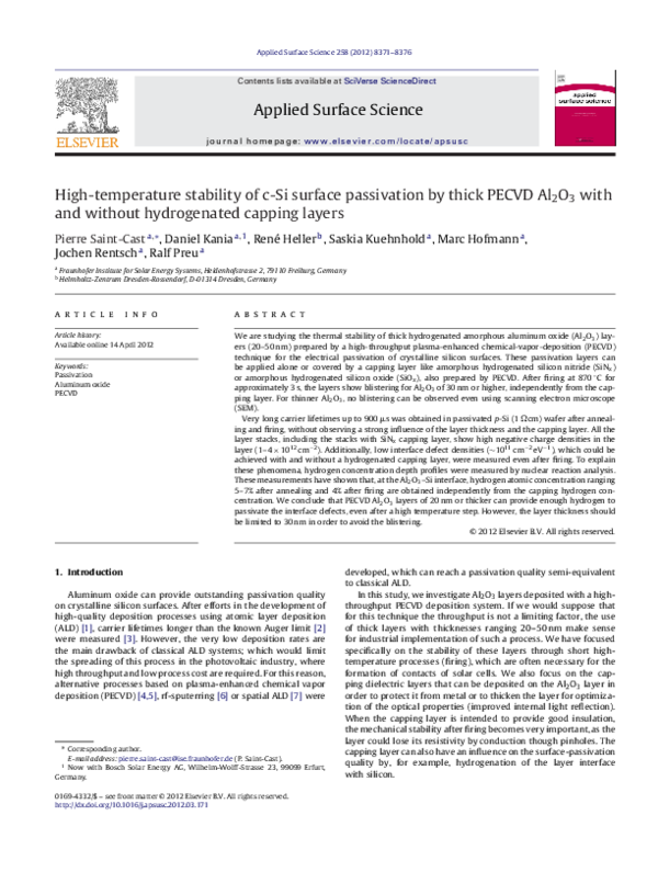 (PDF) High-temperature stability of c-Si surface passivation by thick ...