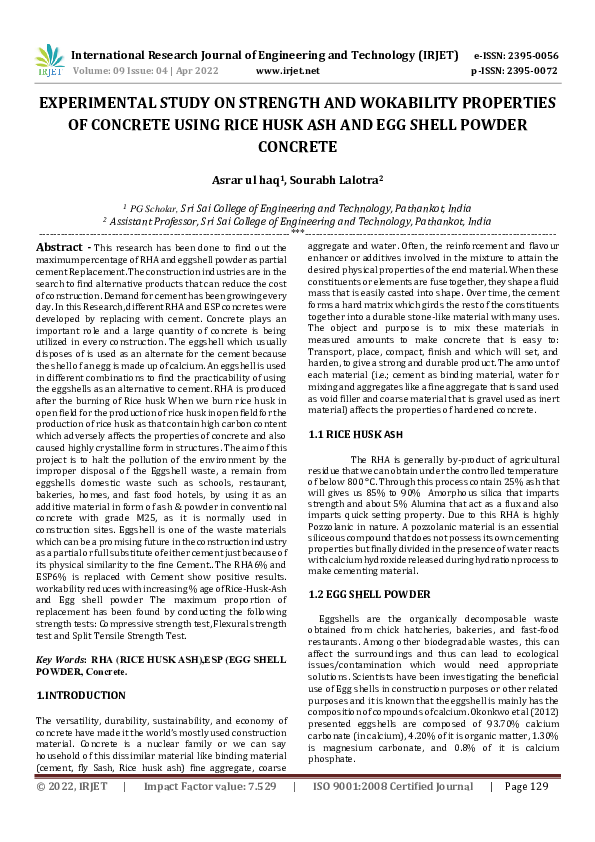 (PDF) EXPERIMENTAL STUDY ON STRENGTH AND WOKABILITY PROPERTIES OF