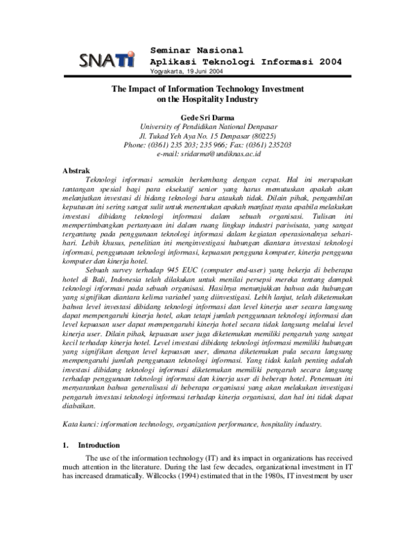(PDF) The Impact of Information Technology Investment on the ...