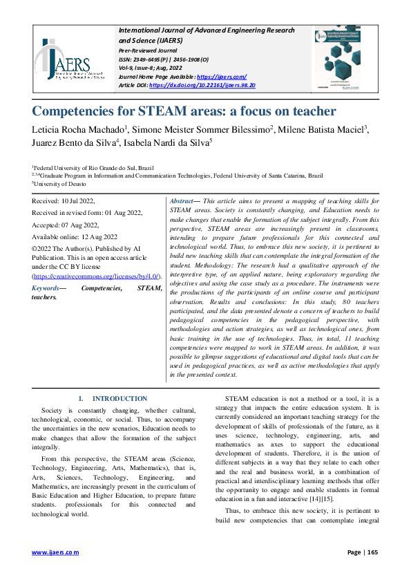 (PDF) Competencies for STEAM areas: a focus on teacher