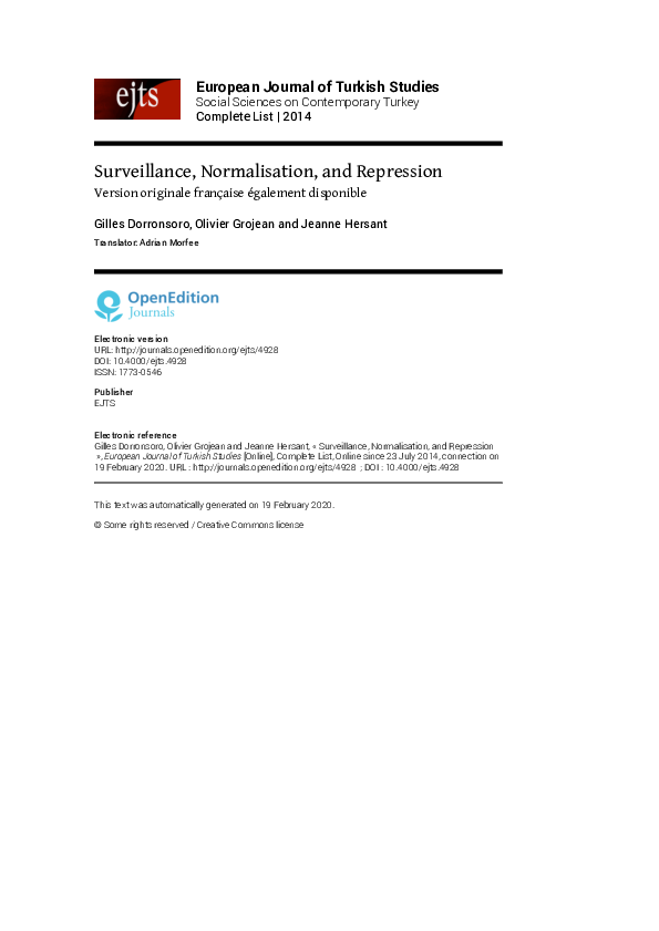 (PDF) Surveillance, normalisation, and repression. Original French