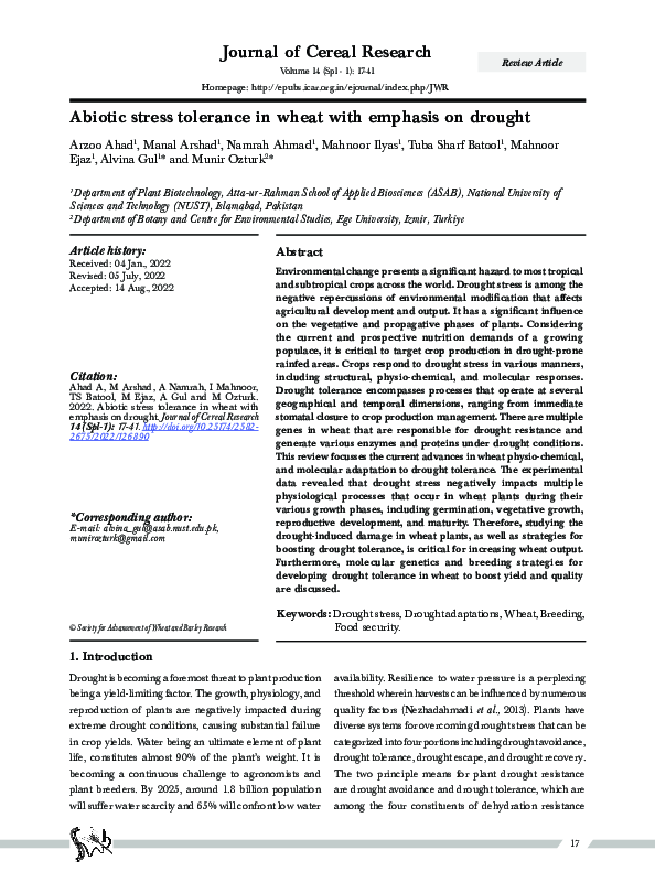 (PDF) Abiotic stress tolerance in wheat with emphasis on drought
