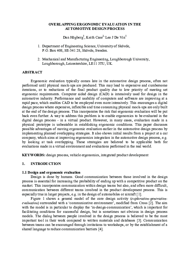 (PDF) Overlapping ergonomic evaluation in the automotive design process