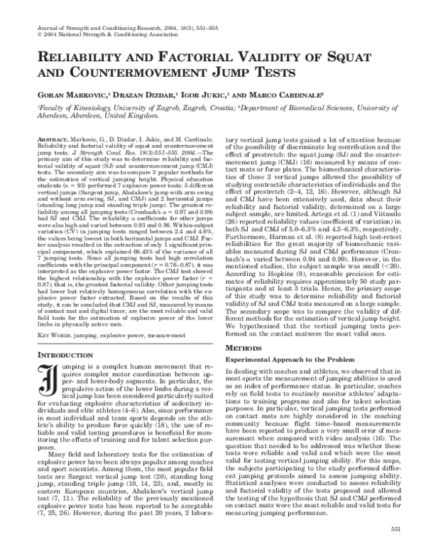 (PDF) Reliability and Factorial Validity of Squat and Countermovement ...