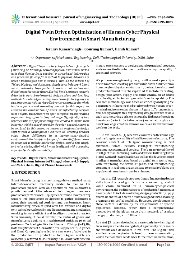 (PDF) Digital Twin Driven Optimization of Human Cyber Physical ...