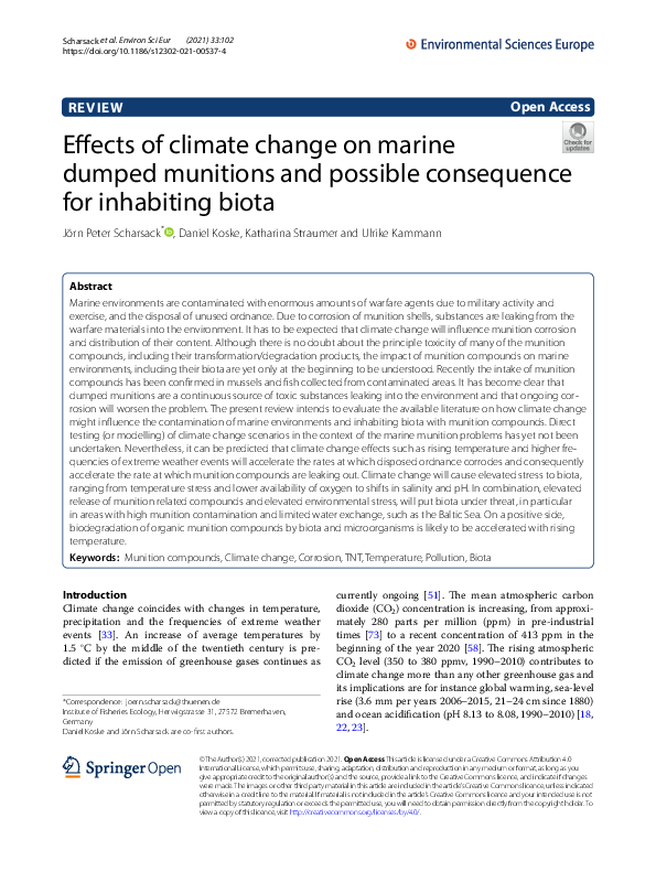 (PDF) Effects of climate change on marine dumped munitions and possible ...