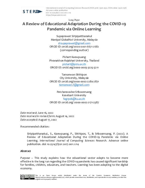 (PDF) A Review of Educational Adaptation During the COVID-19 Pandemic ...