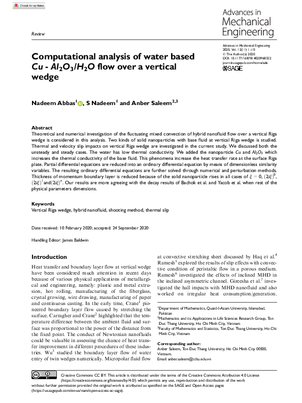 (PDF) Computational analysis of water based Cu - Al2O3/H2O flow over a ...