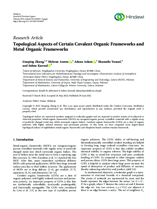 (PDF) Topological Aspects of Certain Covalent Organic Frameworks and ...